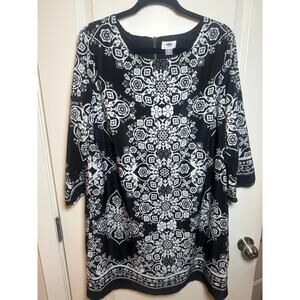 Old Navy Black & White Floral Paisley Shift Dress  - 3/4 Sleeve Size XL